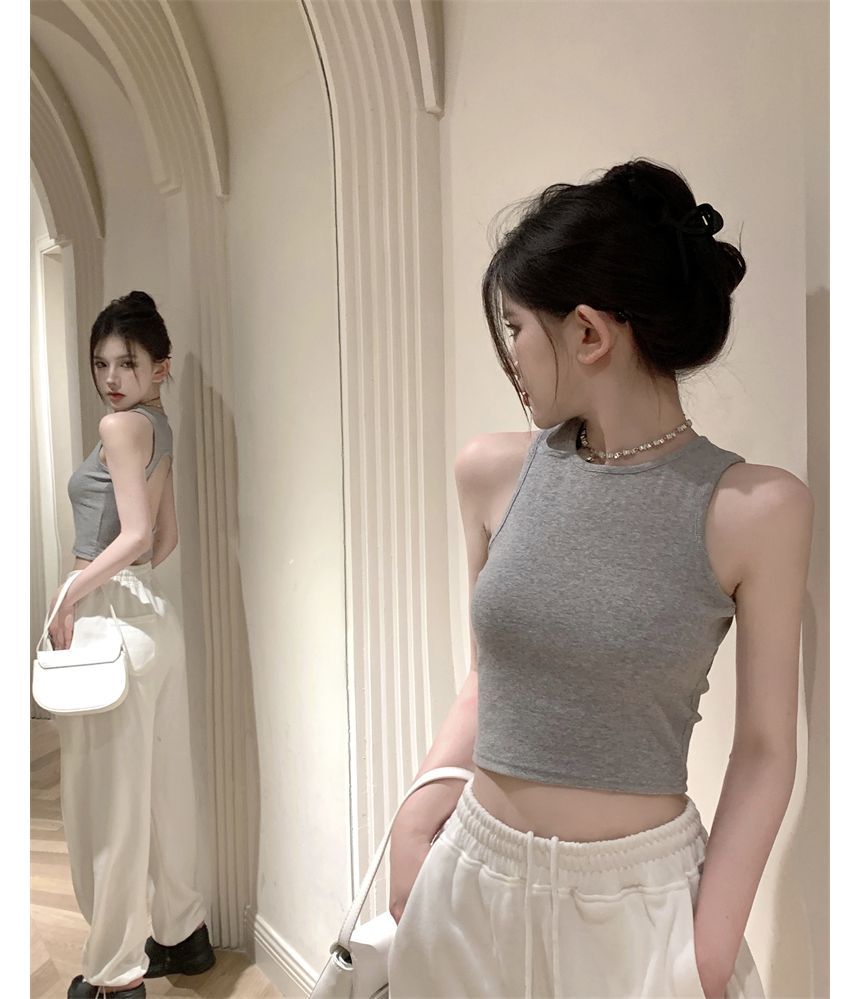 Back Tank Top Crop Plain Open
