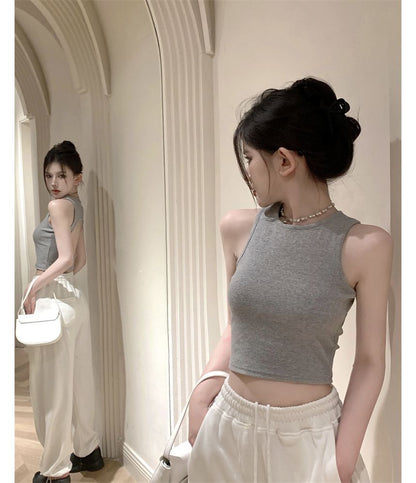 Back Tank Top Crop Plain Open