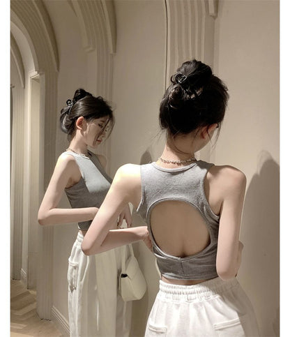 Back Tank Top Crop Plain Open