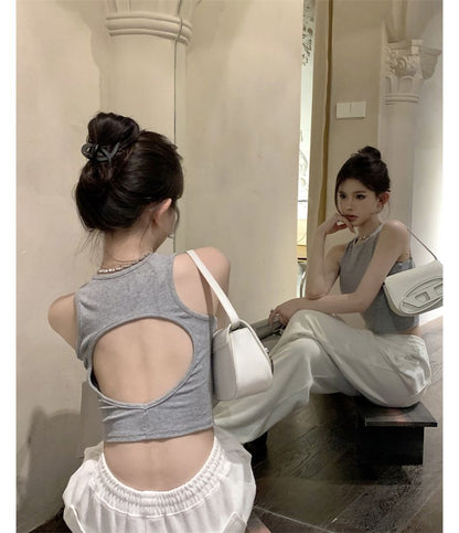Back Tank Top Crop Plain Open