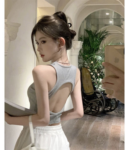Back Tank Top Crop Plain Open