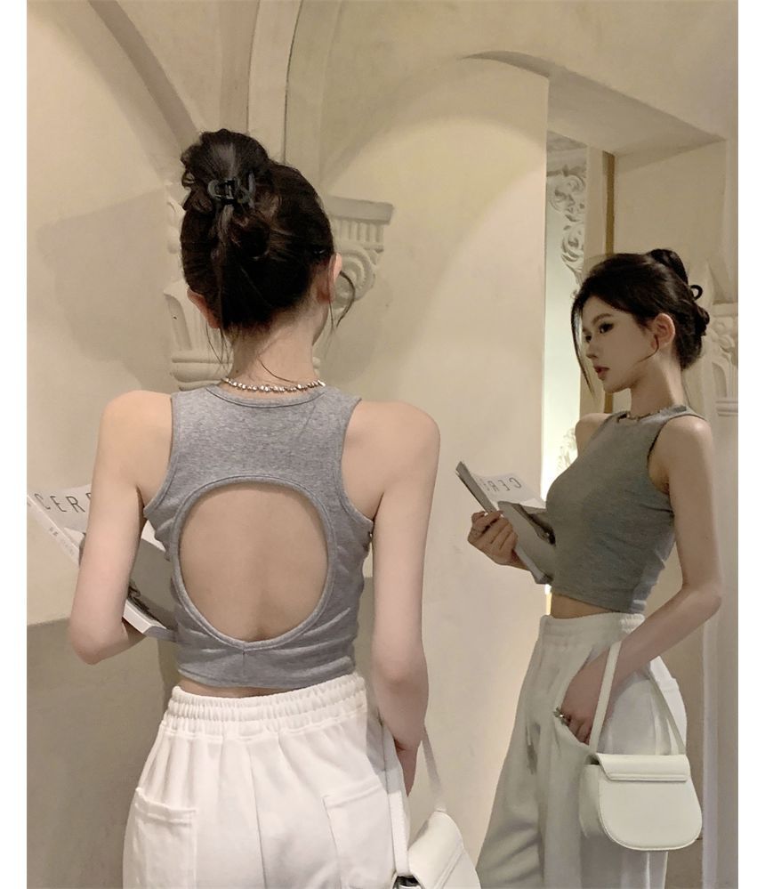 Back Tank Top Crop Plain Open