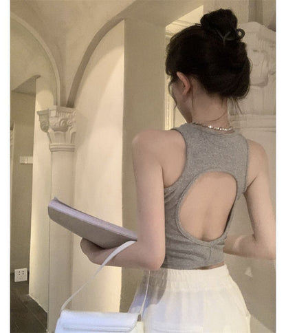 Back Tank Top Crop Plain Open