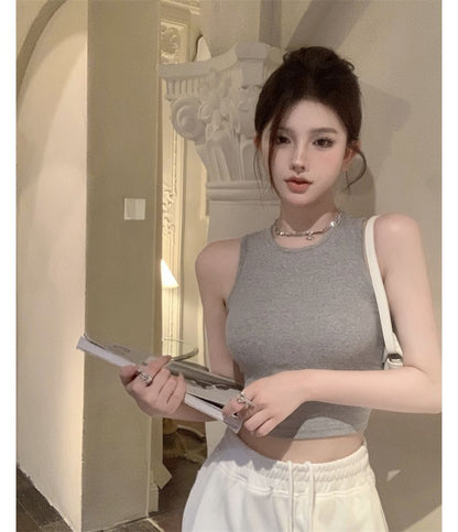 Back Tank Top Crop Plain Open