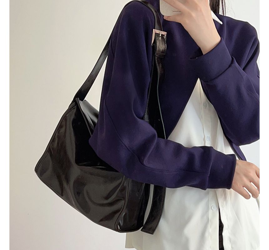 Faux Leather Plain Flap Shoulder Bag