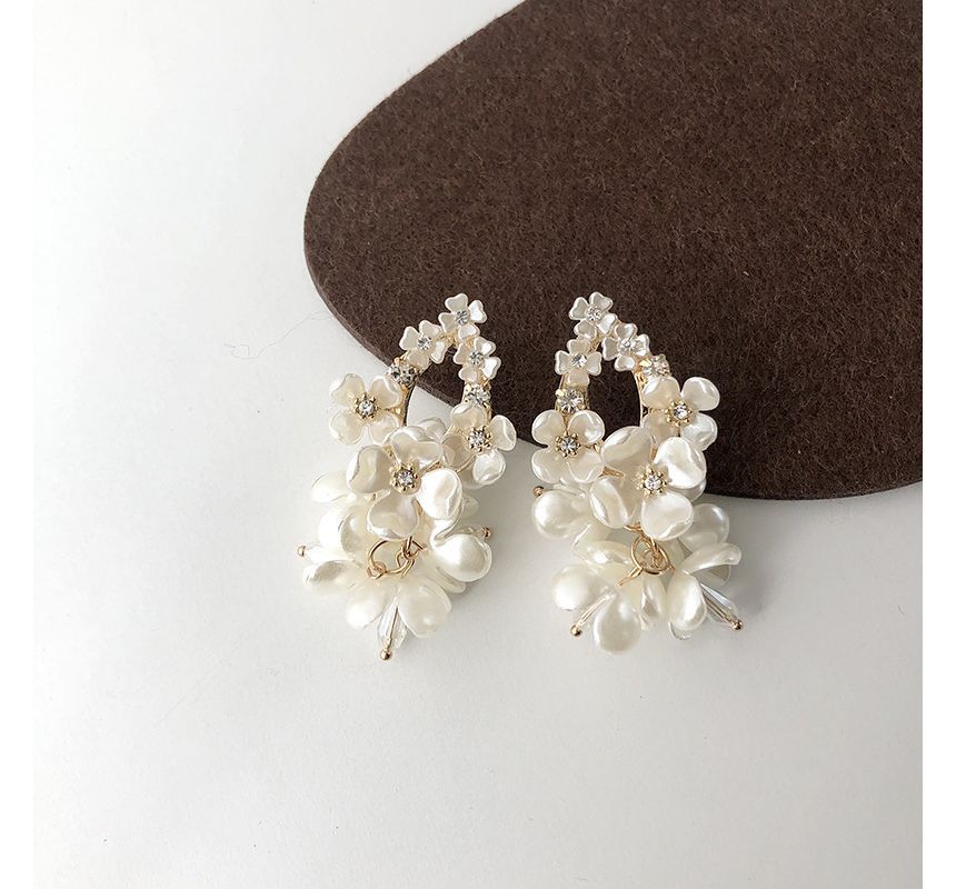 Floral Pearl Earring Fringed Alloy Faux