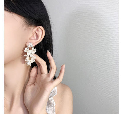 Floral Pearl Earring Fringed Alloy Faux