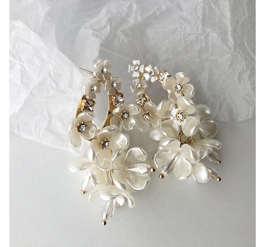 Floral Pearl Earring Fringed Alloy Faux