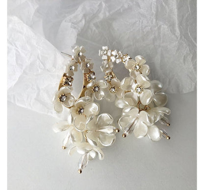 Floral Pearl Earring Fringed Alloy Faux