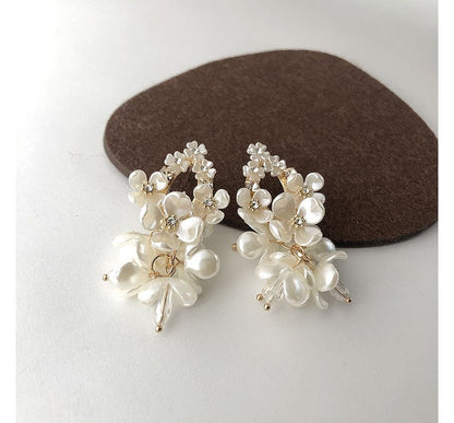 Floral Pearl Earring Fringed Alloy Faux