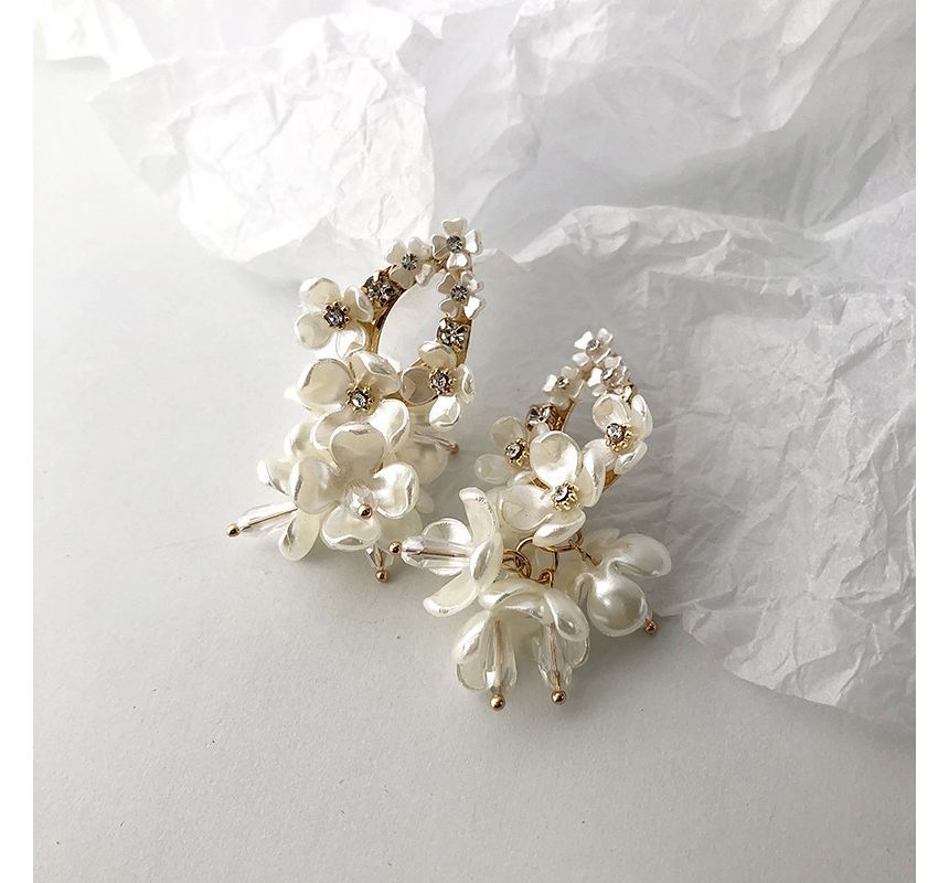 Floral Pearl Earring Fringed Alloy Faux