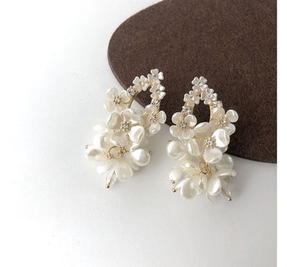 Floral Pearl Earring Fringed Alloy Faux