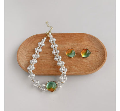 Gemstone Pearl Alloy Choker Faux