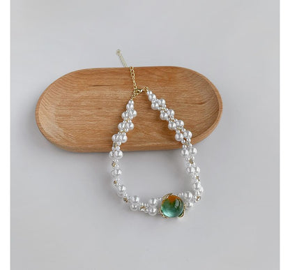Gemstone Pearl Alloy Choker Faux