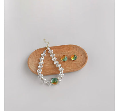 Gemstone Pearl Alloy Choker Faux