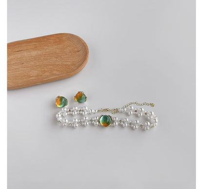 Gemstone Pearl Alloy Choker Faux