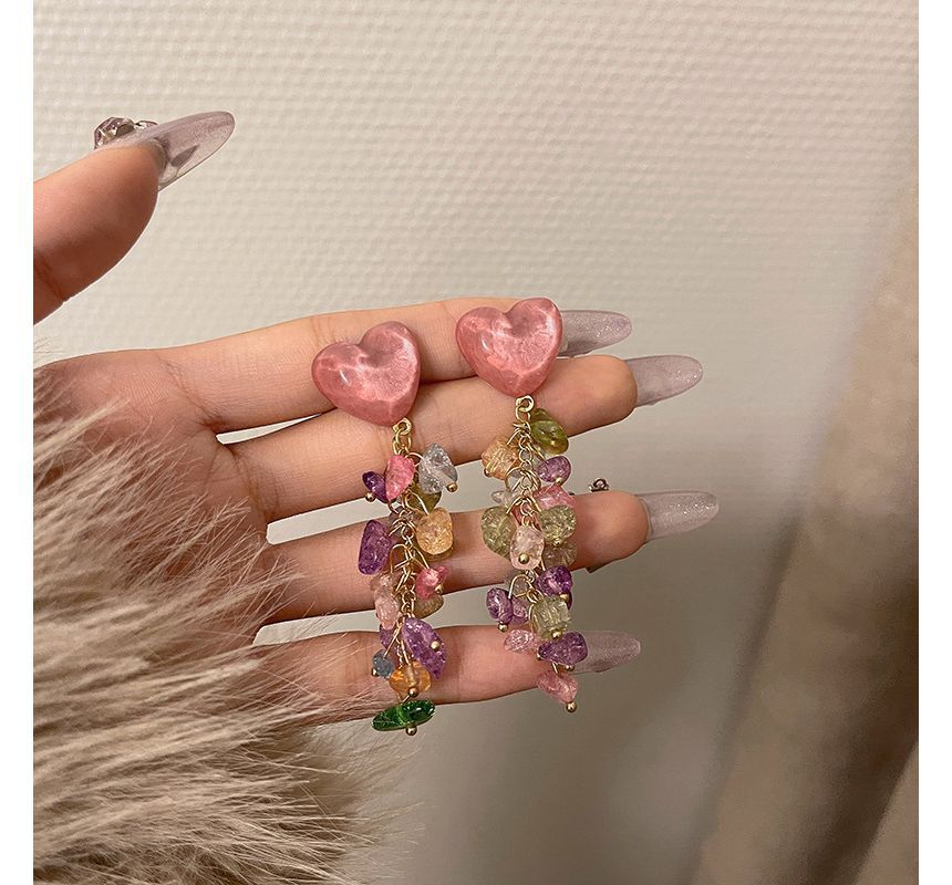 Crystal Alloy Heart Fringed Earring Faux