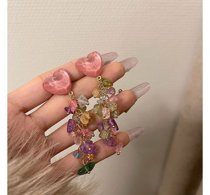 Crystal Alloy Heart Fringed Earring Faux