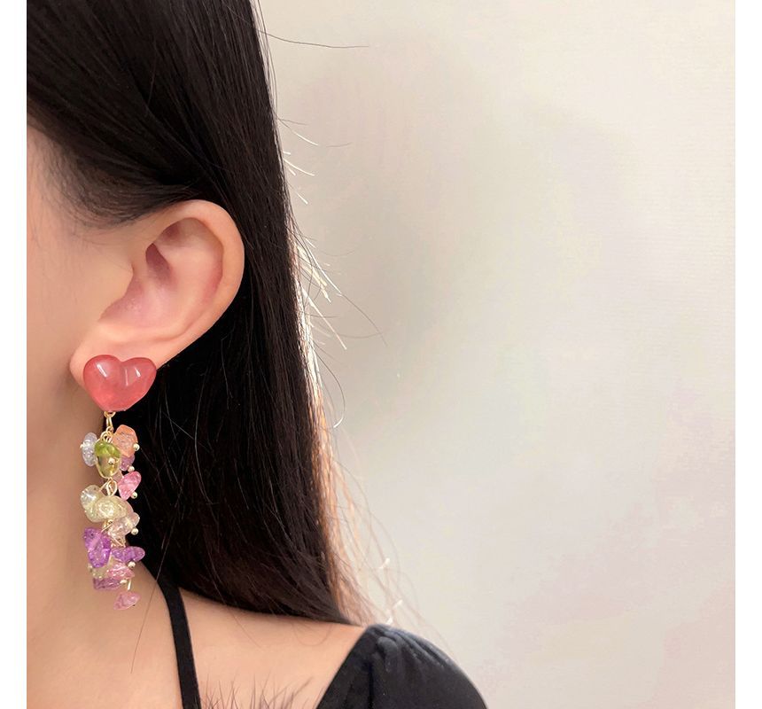 Crystal Alloy Heart Fringed Earring Faux