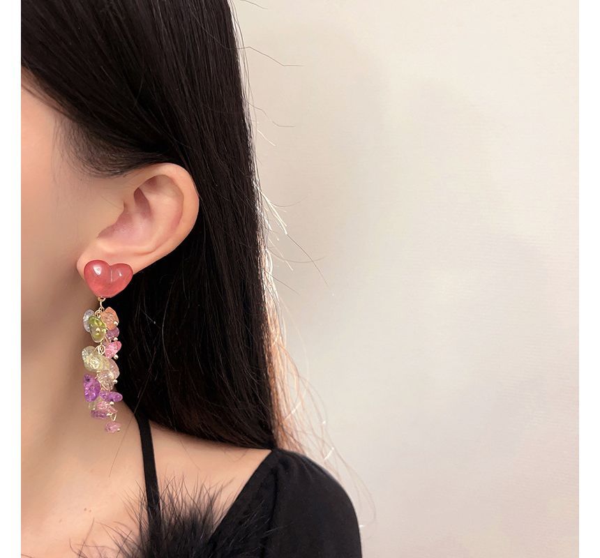 Crystal Alloy Heart Fringed Earring Faux