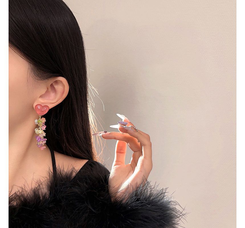 Crystal Alloy Heart Fringed Earring Faux