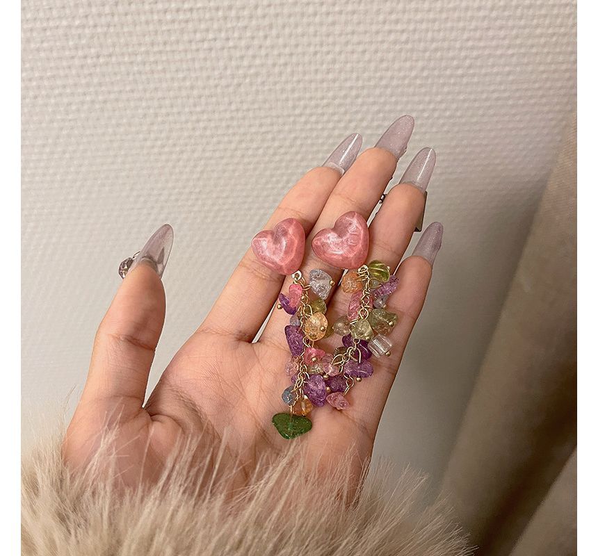 Crystal Alloy Heart Fringed Earring Faux