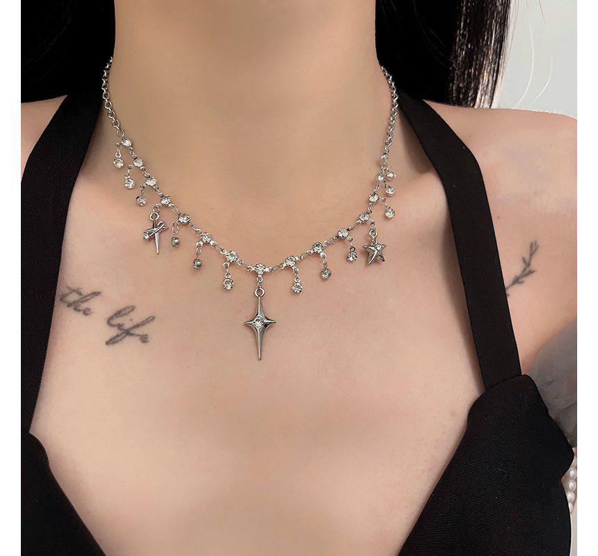Star Rhinestone Alloy Fringed Choker