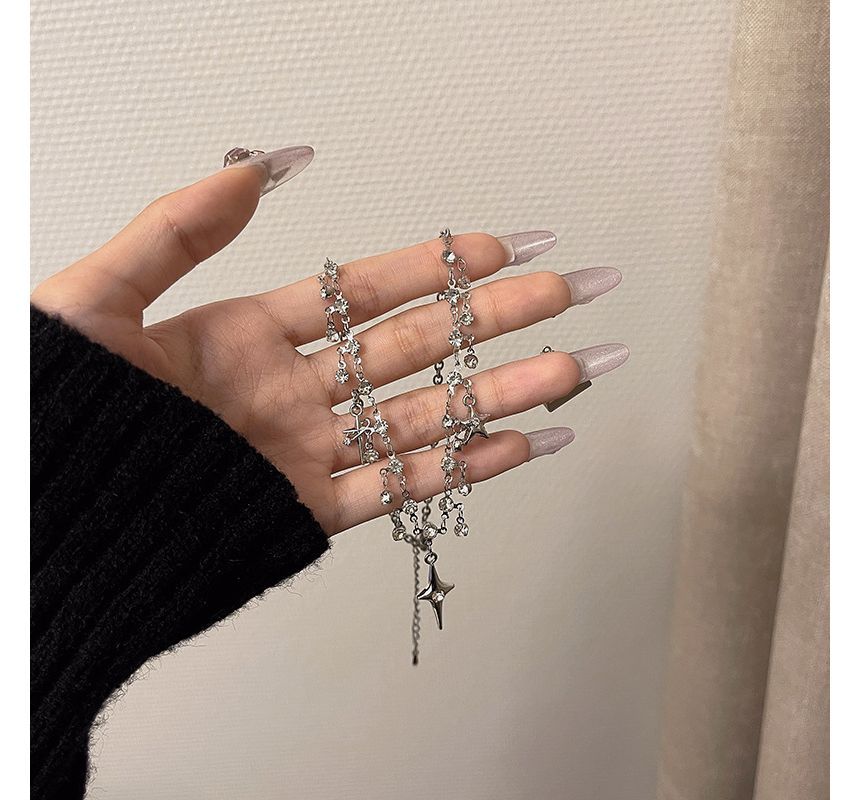 Star Rhinestone Alloy Fringed Choker