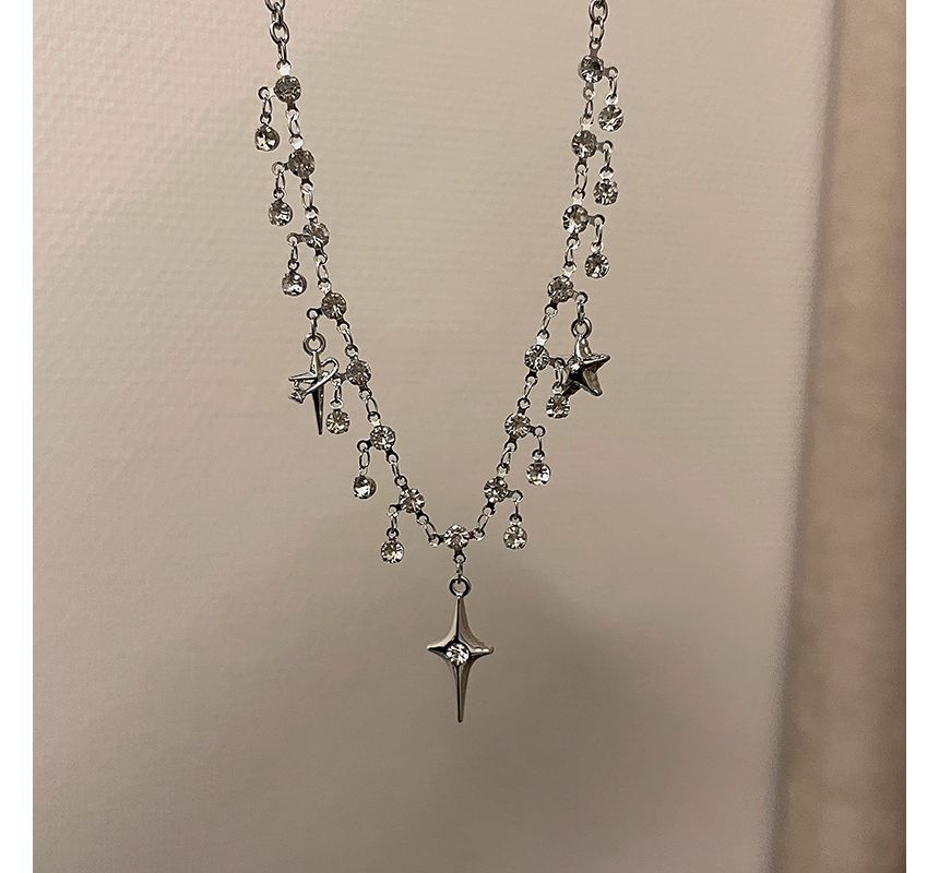 Star Rhinestone Alloy Fringed Choker