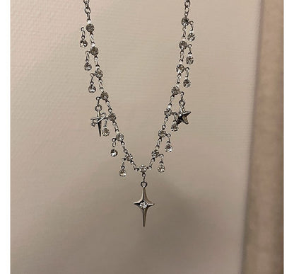 Star Rhinestone Alloy Fringed Choker