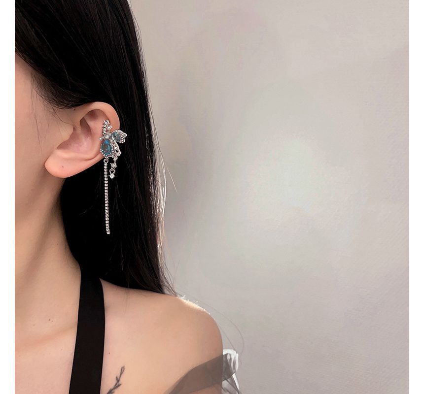 Butterfly Gemstone Alloy Asymmetrical Cuff Faux Earring