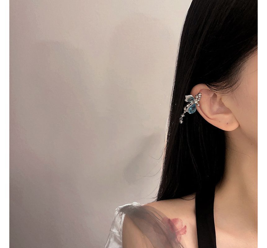 Butterfly Gemstone Alloy Asymmetrical Cuff Faux Earring