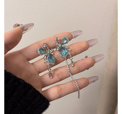 Butterfly Gemstone Alloy Asymmetrical Cuff Faux Earring