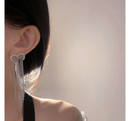 Heart Earring Alloy Fringed