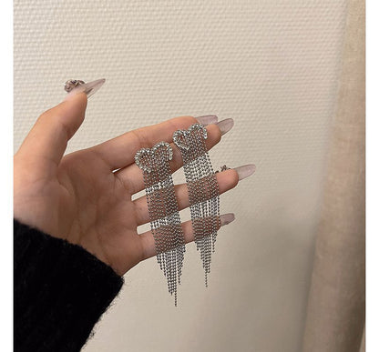 Heart Earring Alloy Fringed