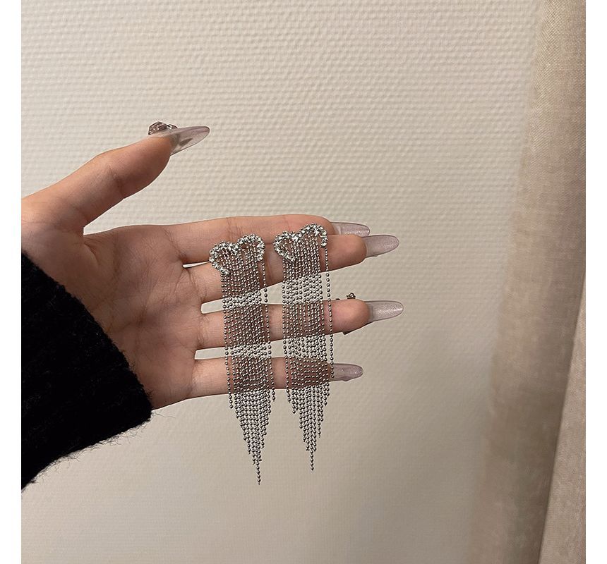 Heart Earring Alloy Fringed