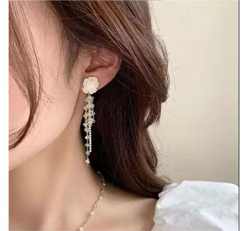 Floral Faux Alloy Crystal Earring Fringed