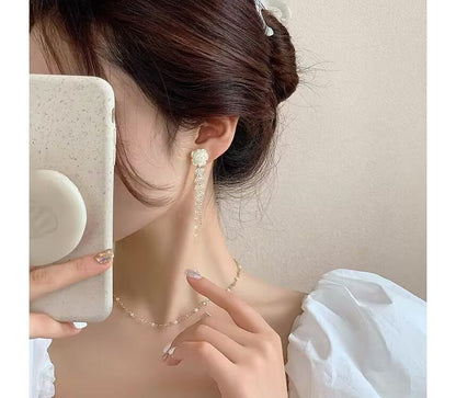 Floral Faux Alloy Crystal Earring Fringed