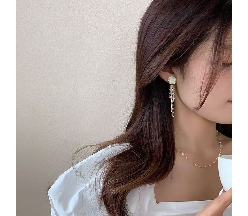 Floral Faux Alloy Crystal Earring Fringed