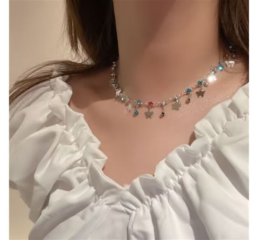 Alloy Choker Rhinestone Butterfly