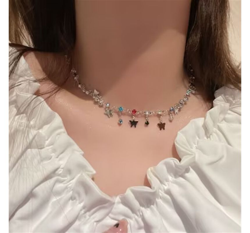 Alloy Choker Rhinestone Butterfly