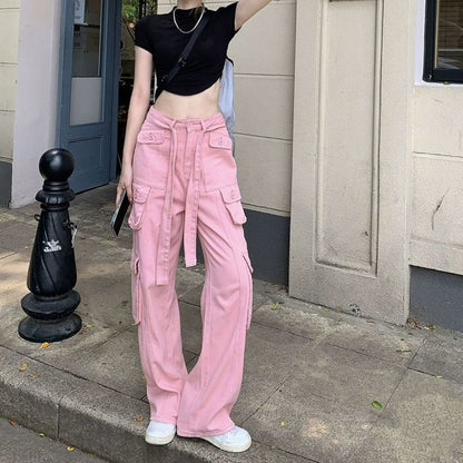 Low Waist Straight-Fit Wide-Leg Cargo Pants