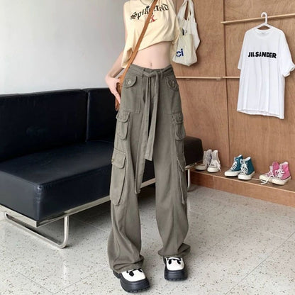 Low Waist Straight-Fit Wide-Leg Cargo Pants