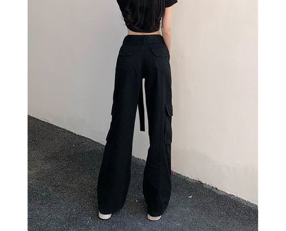 Low Waist Straight-Fit Wide-Leg Cargo Pants