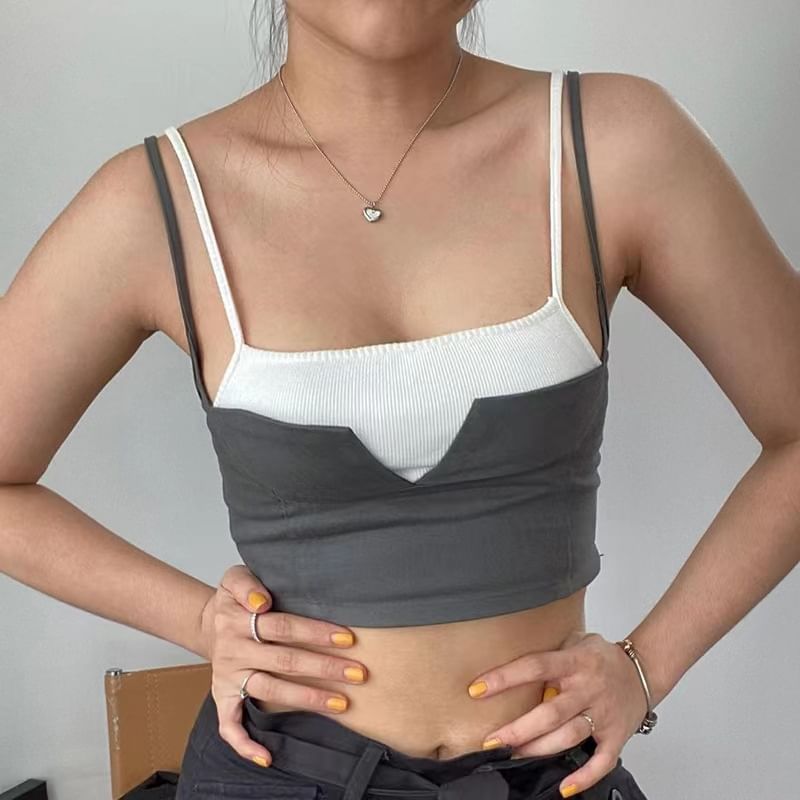 Two Tone Mock Top Cami Crop Two-Piece