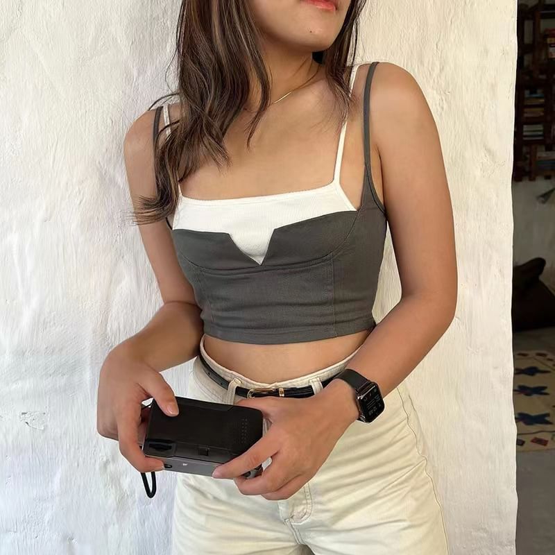 Two Tone Mock Top Cami Crop Two-Piece