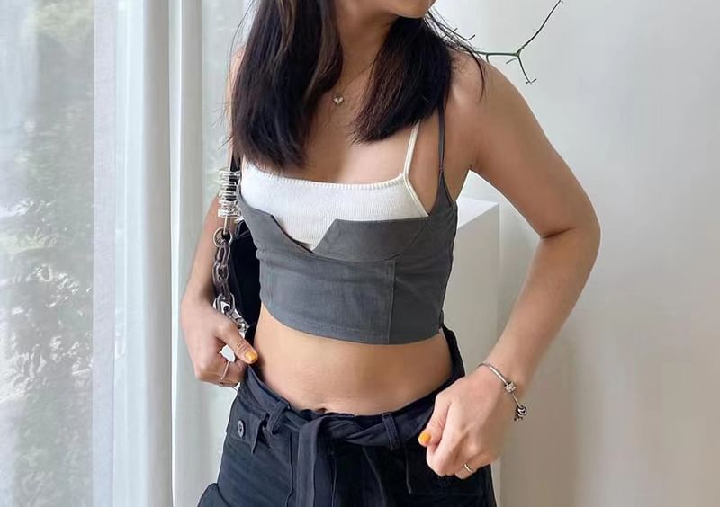 Two Tone Mock Top Cami Crop Two-Piece