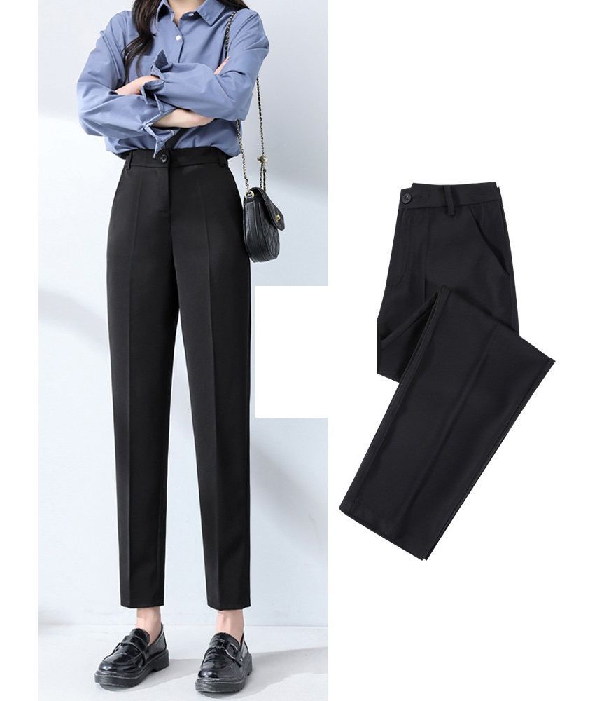 High Waist Plain Straight Leg Suit Pants