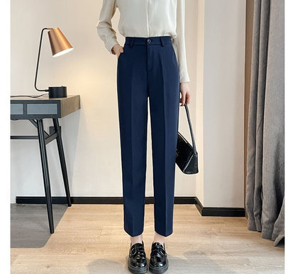 High Waist Plain Straight Leg Suit Pants