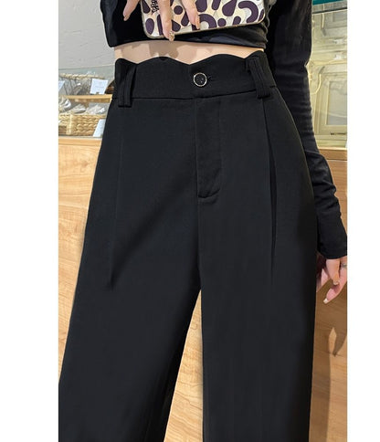 High Rise Plain Scallop Edge Wide Leg Pants